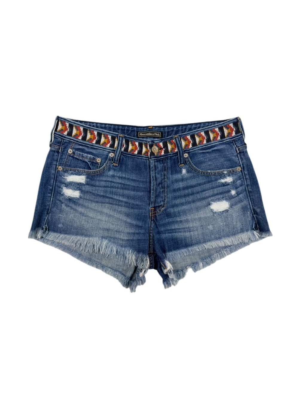 Abercrombie & Fitch Button Fly Southwest Embroidered Distress Jean Short Size 29